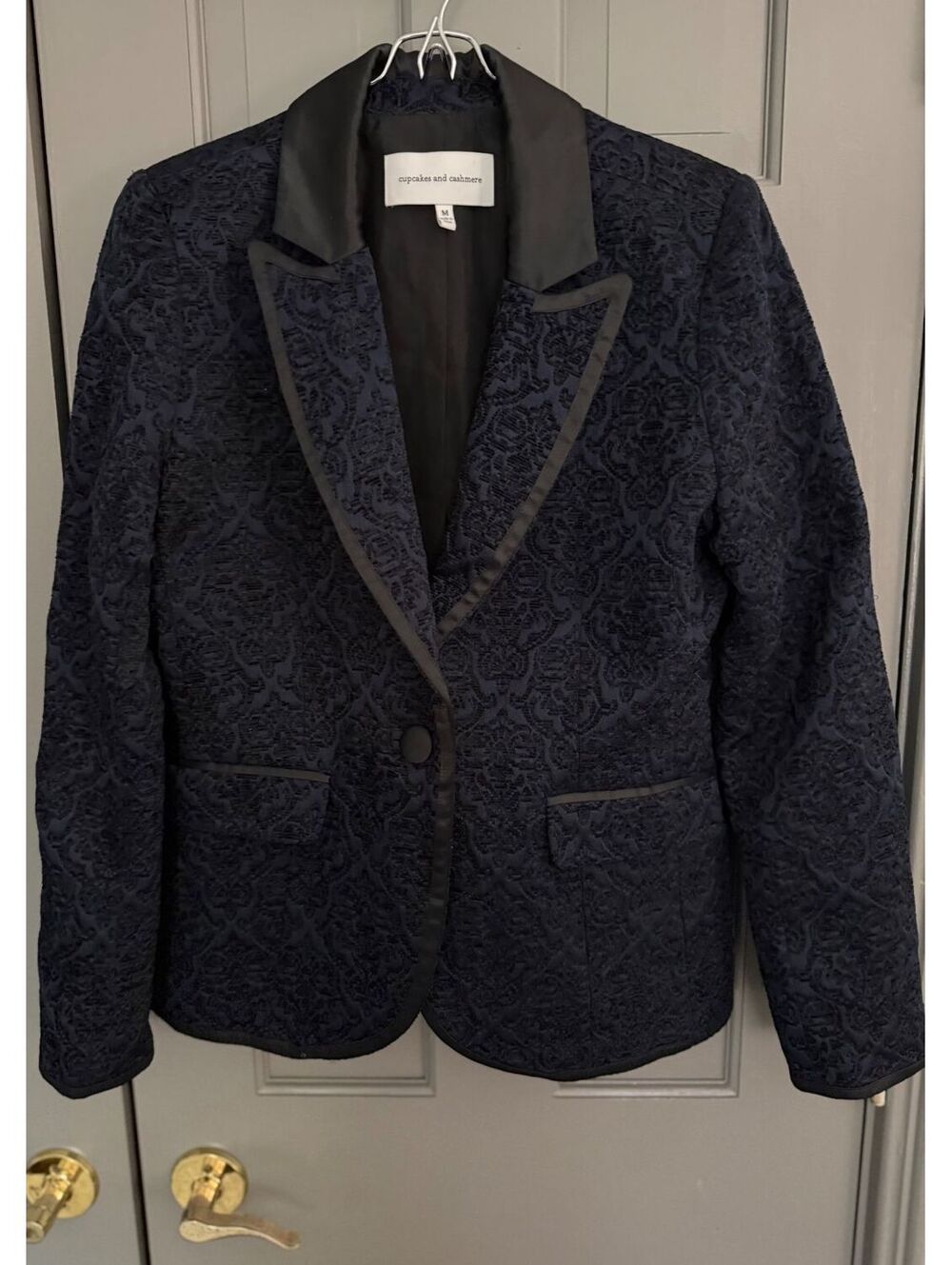 cupcakes & cashmere Women's Navy/Black Jacquard Blazer Sz M